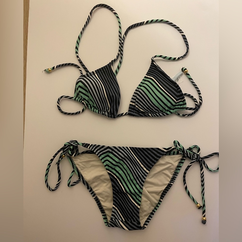 Striped Green and Black Bikini Set